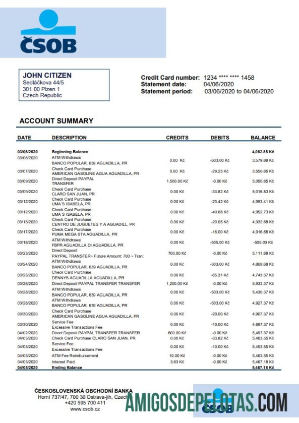 Amostra de Československá Obchodní Banka da República Tcheca